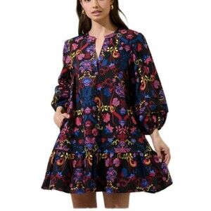 Sugarlips Womens Palmero Velma Ruffle Dress XS 100% Cotton Mini V-Neck Shift